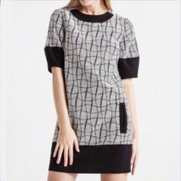 Banana Republic Tweed Textured Mod Mini Dress 8 Black White Career Contemporary - Picture 1 of 16